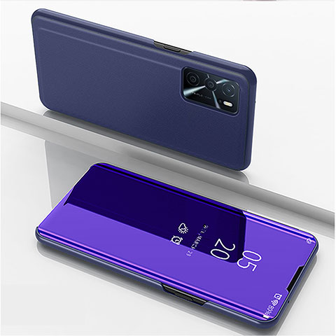 Custodia Portafoglio In Pelle Cover con Supporto Laterale Specchio Cover per Oppo A16s Blu Notte