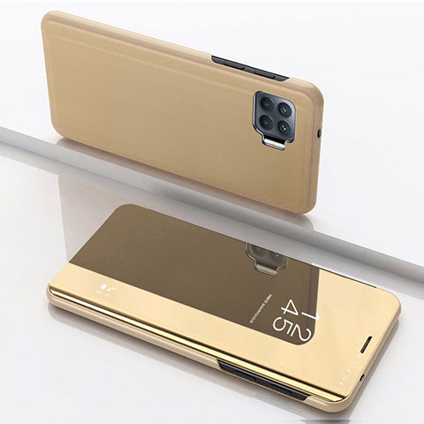 Custodia Portafoglio In Pelle Cover con Supporto Laterale Specchio Cover per Oppo F17 Pro Oro