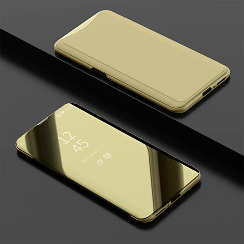 Custodia Portafoglio In Pelle Cover con Supporto Laterale Specchio Cover per Oppo Find X Oro