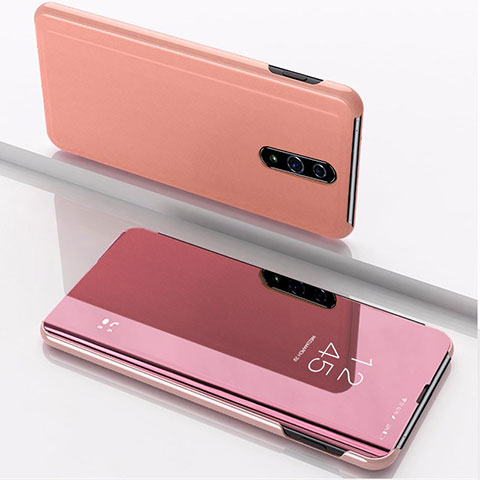 Custodia Portafoglio In Pelle Cover con Supporto Laterale Specchio Cover per Oppo Reno Oro Rosa