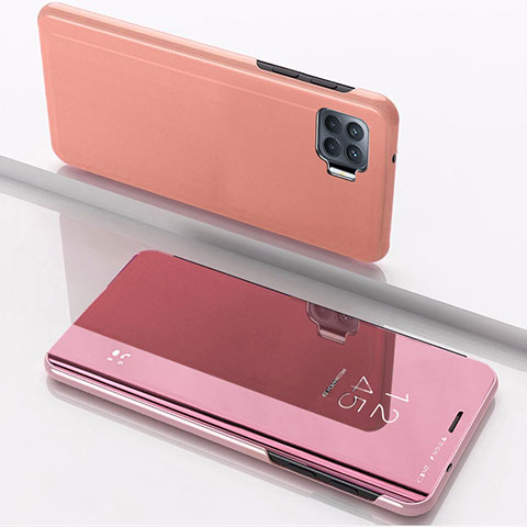 Custodia Portafoglio In Pelle Cover con Supporto Laterale Specchio Cover per Oppo Reno4 Lite Oro Rosa