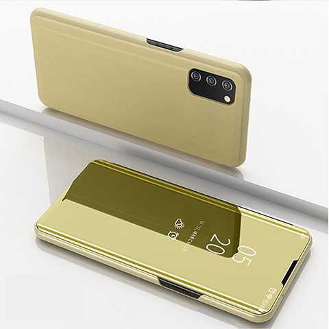 Custodia Portafoglio In Pelle Cover con Supporto Laterale Specchio Cover per Samsung Galaxy A03s Oro