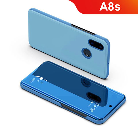 Custodia Portafoglio In Pelle Cover con Supporto Laterale Specchio Cover per Samsung Galaxy A8s SM-G8870 Blu