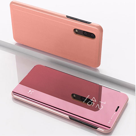 Custodia Portafoglio In Pelle Cover con Supporto Laterale Specchio Cover per Samsung Galaxy M10 Oro Rosa