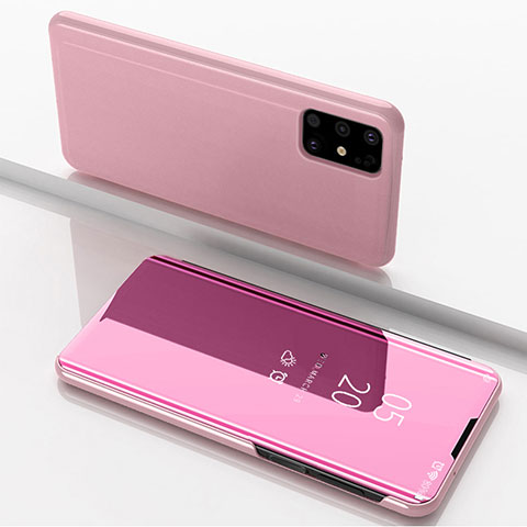 Custodia Portafoglio In Pelle Cover con Supporto Laterale Specchio Cover per Samsung Galaxy M51 Oro Rosa