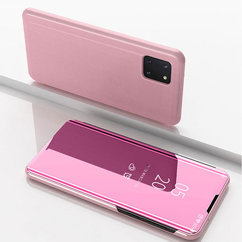 Custodia Portafoglio In Pelle Cover con Supporto Laterale Specchio Cover per Samsung Galaxy Note 10 Lite Oro Rosa