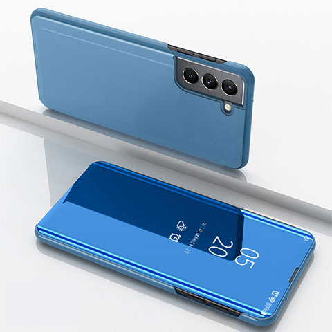 Custodia Portafoglio In Pelle Cover con Supporto Laterale Specchio Cover per Samsung Galaxy S25 Plus 5G Cielo Blu