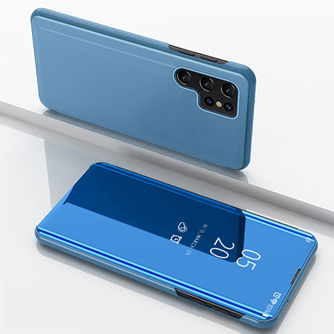 Custodia Portafoglio In Pelle Cover con Supporto Laterale Specchio Cover per Samsung Galaxy S25 Ultra 5G Cielo Blu