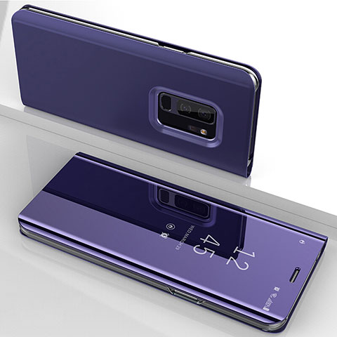 Custodia Portafoglio In Pelle Cover con Supporto Laterale Specchio Cover per Samsung Galaxy S9 Plus Viola