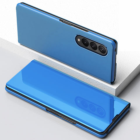 Custodia Portafoglio In Pelle Cover con Supporto Laterale Specchio Cover per Samsung Galaxy Z Fold4 5G Blu