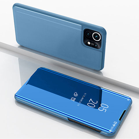 Custodia Portafoglio In Pelle Cover con Supporto Laterale Specchio Cover per Xiaomi Mi 11 5G Blu