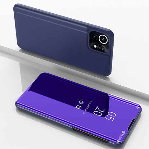 Custodia Portafoglio In Pelle Cover con Supporto Laterale Specchio Cover per Xiaomi Mi 11 Lite 5G NE Blu Notte