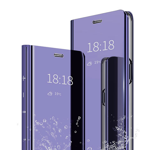 Custodia Portafoglio In Pelle Cover con Supporto Laterale Specchio Cover per Xiaomi Mi 9 Lite Viola