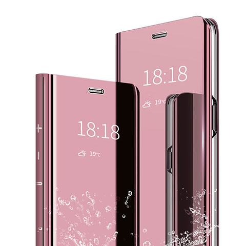 Custodia Portafoglio In Pelle Cover con Supporto Laterale Specchio Cover per Xiaomi Mi 9 Pro 5G Oro Rosa