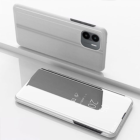 Custodia Portafoglio In Pelle Cover con Supporto Laterale Specchio Cover per Xiaomi Poco C50 Argento