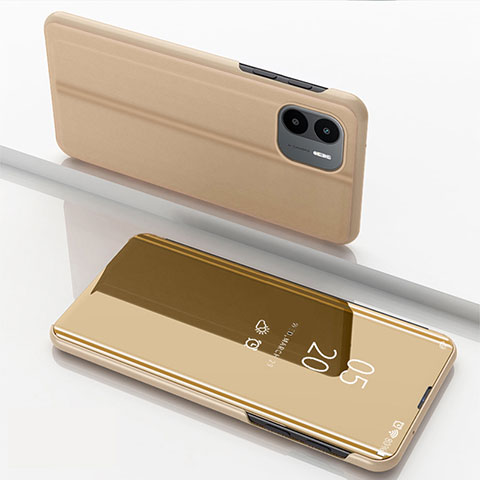 Custodia Portafoglio In Pelle Cover con Supporto Laterale Specchio Cover per Xiaomi Poco C50 Oro