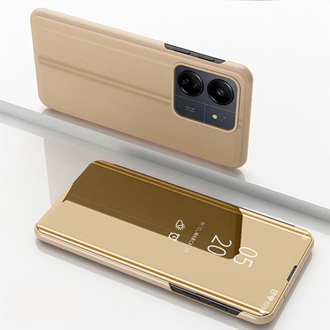 Custodia Portafoglio In Pelle Cover con Supporto Laterale Specchio Cover per Xiaomi Poco C65 Oro