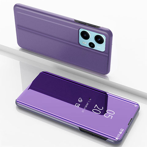 Custodia Portafoglio In Pelle Cover con Supporto Laterale Specchio Cover per Xiaomi Poco F5 5G Lavanda