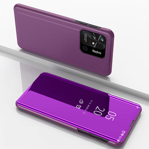 Custodia Portafoglio In Pelle Cover con Supporto Laterale Specchio Cover per Xiaomi Redmi 10 Power Viola