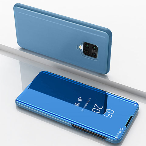 Custodia Portafoglio In Pelle Cover con Supporto Laterale Specchio Cover per Xiaomi Redmi 10X Pro 5G Blu
