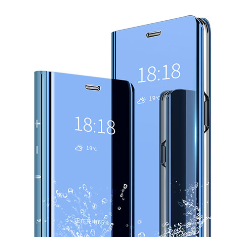 Custodia Portafoglio In Pelle Cover con Supporto Laterale Specchio Cover per Xiaomi Redmi Note 7 Pro Blu