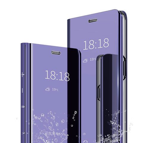 Custodia Portafoglio In Pelle Cover con Supporto Laterale Specchio Cover per Xiaomi Redmi Note 7 Pro Viola