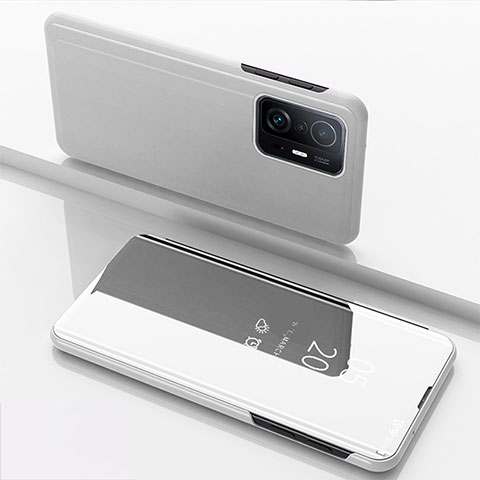 Custodia Portafoglio In Pelle Cover con Supporto Laterale Specchio Cover QH1 per Xiaomi Mi 11T 5G Argento