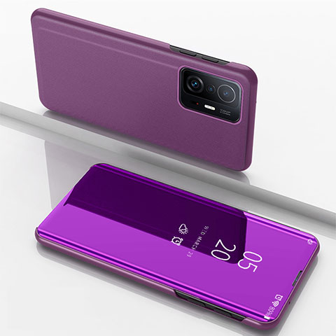 Custodia Portafoglio In Pelle Cover con Supporto Laterale Specchio Cover QH1 per Xiaomi Mi 11T Pro 5G Viola