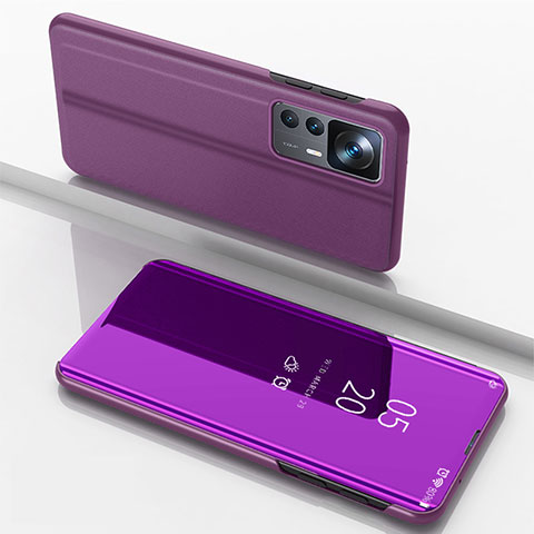 Custodia Portafoglio In Pelle Cover con Supporto Laterale Specchio Cover QH1 per Xiaomi Mi 12T Pro 5G Viola