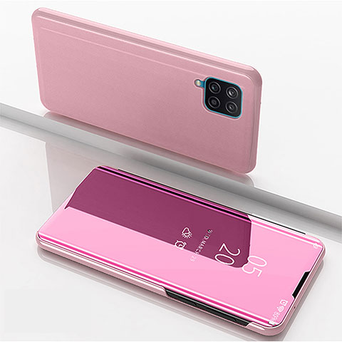 Custodia Portafoglio In Pelle Cover con Supporto Laterale Specchio Cover ZL1 per Samsung Galaxy A12 Oro Rosa