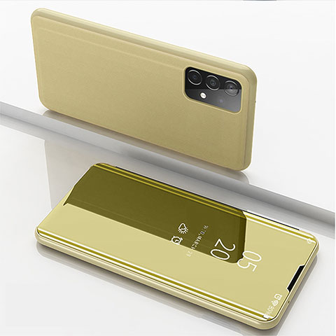 Custodia Portafoglio In Pelle Cover con Supporto Laterale Specchio Cover ZL1 per Samsung Galaxy A52 4G Oro