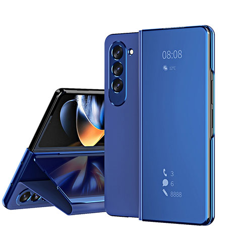 Custodia Portafoglio In Pelle Cover con Supporto Laterale Specchio Cover ZL1 per Samsung Galaxy Z Fold5 5G Blu