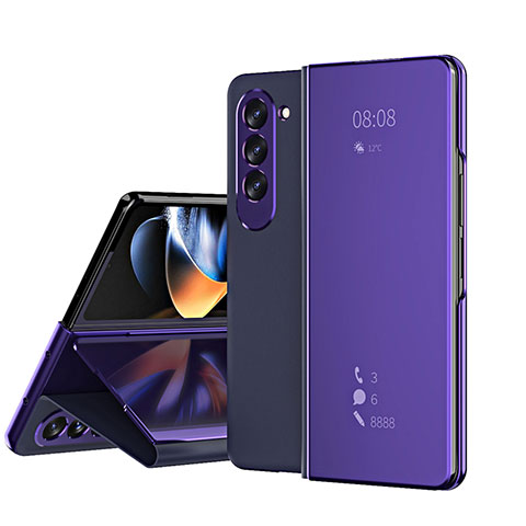 Custodia Portafoglio In Pelle Cover con Supporto Laterale Specchio Cover ZL1 per Samsung Galaxy Z Fold5 5G Viola