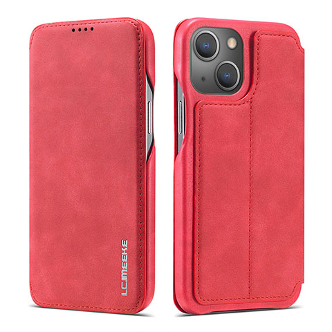 Custodia Portafoglio In Pelle Cover con Supporto LC1 per Apple iPhone 14 Plus Rosso