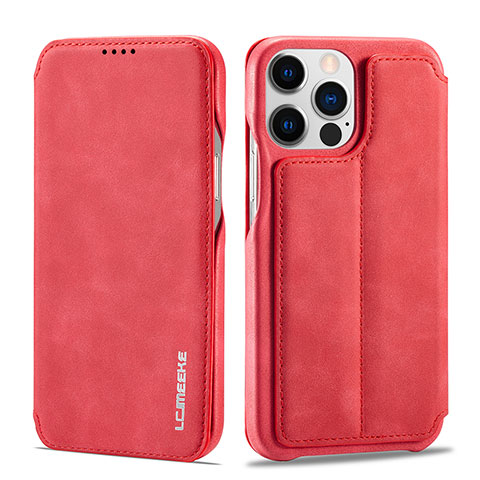 Custodia Portafoglio In Pelle Cover con Supporto LC1 per Apple iPhone 14 Pro Max Rosso