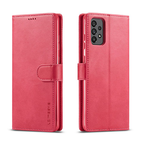 Custodia Portafoglio In Pelle Cover con Supporto LC1 per Samsung Galaxy A73 5G Rosa Caldo