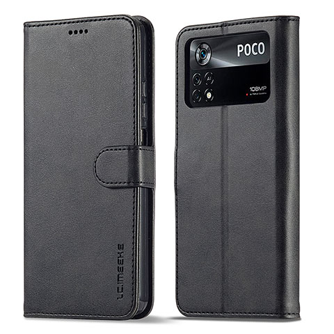 Custodia Portafoglio In Pelle Cover con Supporto LC1 per Xiaomi Poco M4 Pro 4G Nero