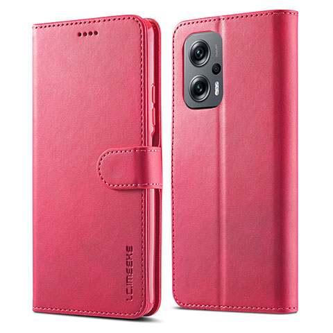 Custodia Portafoglio In Pelle Cover con Supporto LC1 per Xiaomi Redmi Note 11T Pro+ Plus 5G Rosa Caldo