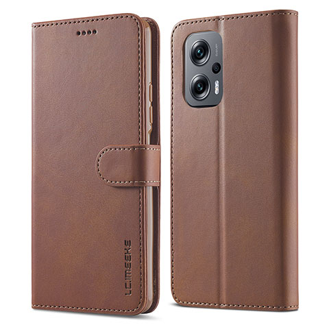 Custodia Portafoglio In Pelle Cover con Supporto LC1 per Xiaomi Redmi Note 12T Pro 5G Marrone