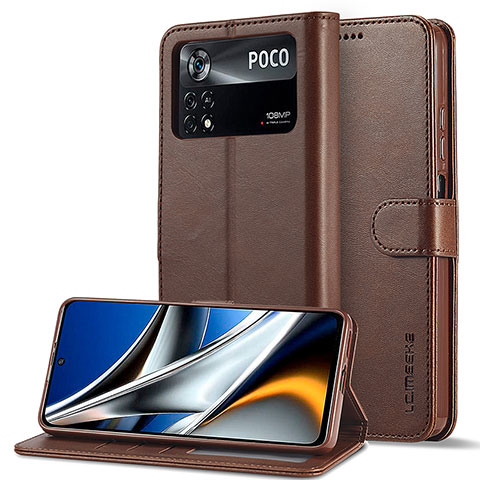 Custodia Portafoglio In Pelle Cover con Supporto LC2 per Xiaomi Poco M4 Pro 4G Marrone