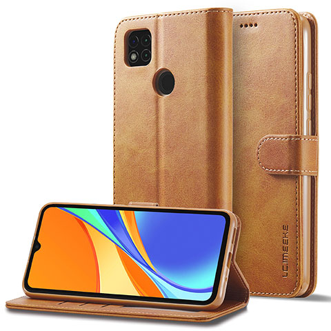 Custodia Portafoglio In Pelle Cover con Supporto LC2 per Xiaomi Redmi 9C Marrone Chiaro