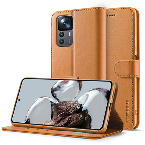 Custodia Portafoglio In Pelle Cover con Supporto LC2 per Xiaomi Redmi K50 Ultra 5G Marrone Chiaro