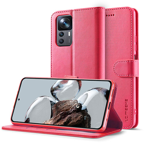 Custodia Portafoglio In Pelle Cover con Supporto LC2 per Xiaomi Redmi K50 Ultra 5G Rosa Caldo