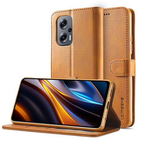 Custodia Portafoglio In Pelle Cover con Supporto LC2 per Xiaomi Redmi K50i 5G Marrone Chiaro