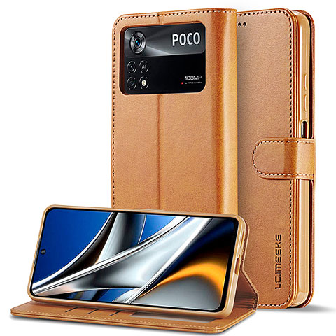 Custodia Portafoglio In Pelle Cover con Supporto LC2 per Xiaomi Redmi Note 11E Pro 5G Marrone Chiaro