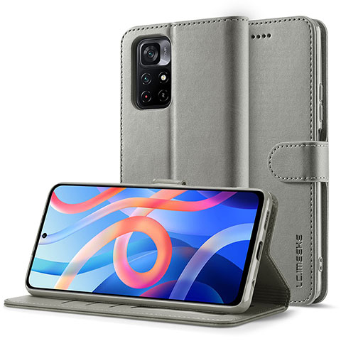 Custodia Portafoglio In Pelle Cover con Supporto LC2 per Xiaomi Redmi Note 11S 5G Grigio