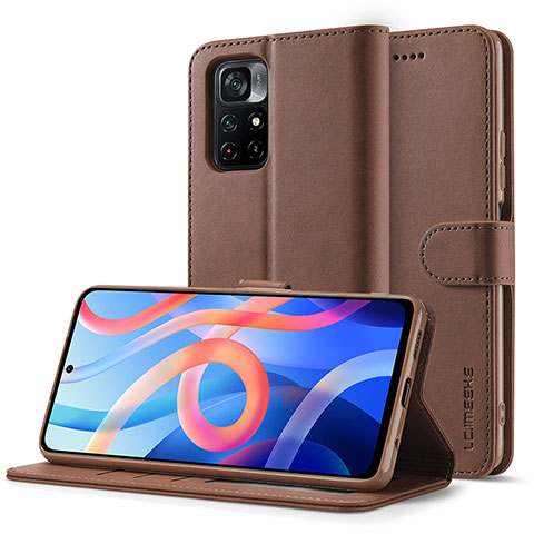 Custodia Portafoglio In Pelle Cover con Supporto LC2 per Xiaomi Redmi Note 11T 5G Marrone