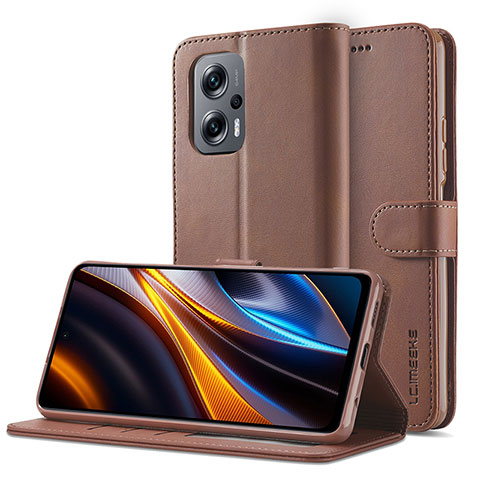 Custodia Portafoglio In Pelle Cover con Supporto LC2 per Xiaomi Redmi Note 11T Pro 5G Marrone