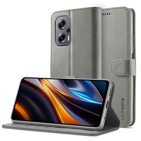 Custodia Portafoglio In Pelle Cover con Supporto LC2 per Xiaomi Redmi Note 11T Pro+ Plus 5G Grigio