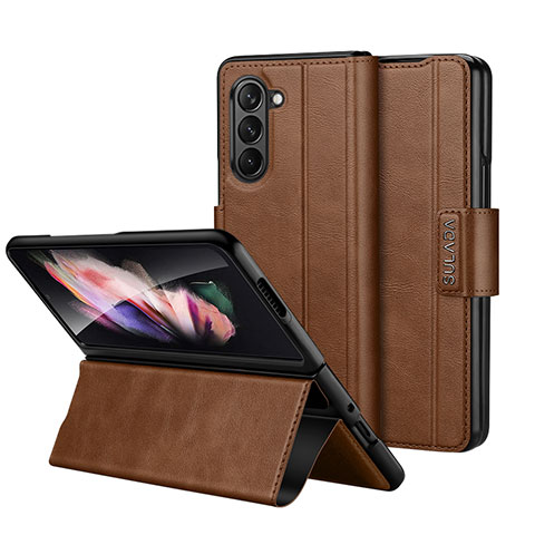 Custodia Portafoglio In Pelle Cover con Supporto LD1 per Samsung Galaxy Z Fold5 5G Marrone